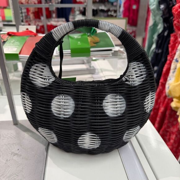 Kate Spade New York x Target Polka Dot Wicker Crescent Bag Woven Black/White NWT - Picture 6 of 6
